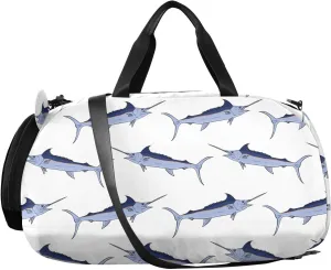 VIGTRO Marlin Fishes Seamless Pattern Kids Overnight Travel Duffel Bag Sport Gym Bag for Boys Girls with Shoe Compartment, Carry On Weekender Luggage Bag for Dance Swim Yoga