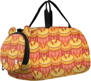 VIGTRO Musical Drums Cartoon Style Kids Overnight Travel Duffel Bag Sport Gym Bag for Boys Girls with Shoe Compartment, Carry On Weekender Luggage Bag for Dance Swim Yoga