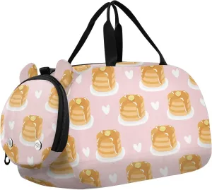 VIGTRO Pancake Hearts Pink Background Kids Overnight Travel Duffel Bag Sport Gym Bag for Boys Girls with Shoe Compartment, Carry On Weekender Luggage Bag for Dance Swim Yoga
