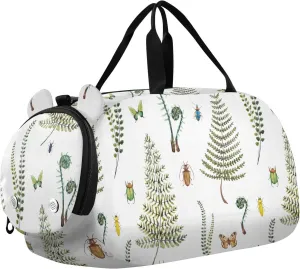 VIGTRO Plant Ferns Kids Overnight Travel Duffel Bag Sport Gym Bag for Boys Girls with Shoe Compartment, Butterfly Carry On Weekender Luggage Bag for Dance Swim Yoga