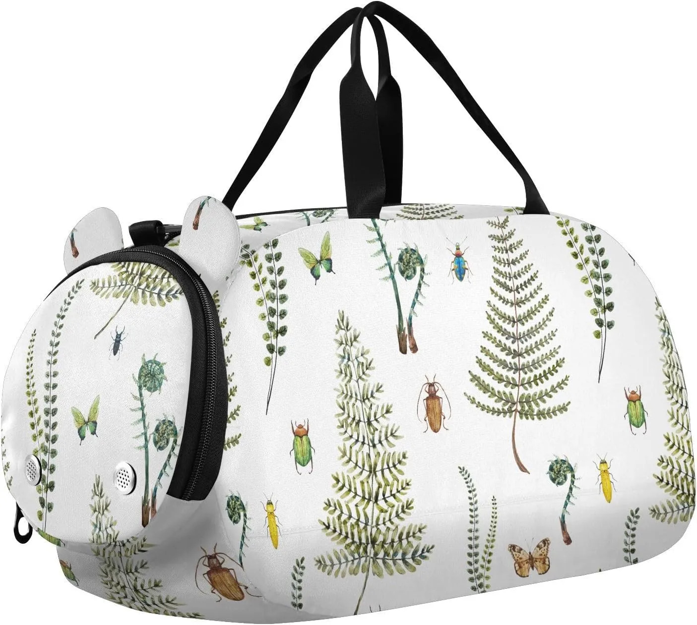 VIGTRO Plant Ferns Kids Overnight Travel Duffel Bag Sport Gym Bag for Boys Girls with Shoe Compartment, Butterfly Carry On Weekender Luggage Bag for Dance Swim Yoga