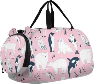 VIGTRO Polar Bear Walrus Penguin Seal Kids Overnight Travel Duffel Bag Sport Gym Bag for Boys Girls with Shoe Compartment, Carry On Weekender Luggage Bag for Dance Swim Yoga