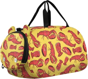 VIGTRO Red Lobster Kids Overnight Travel Duffel Bag Sport Gym Bag for Boys Girls with Shoe Compartment, Yellow Carry On Weekender Luggage Bag for Dance Swim Yoga