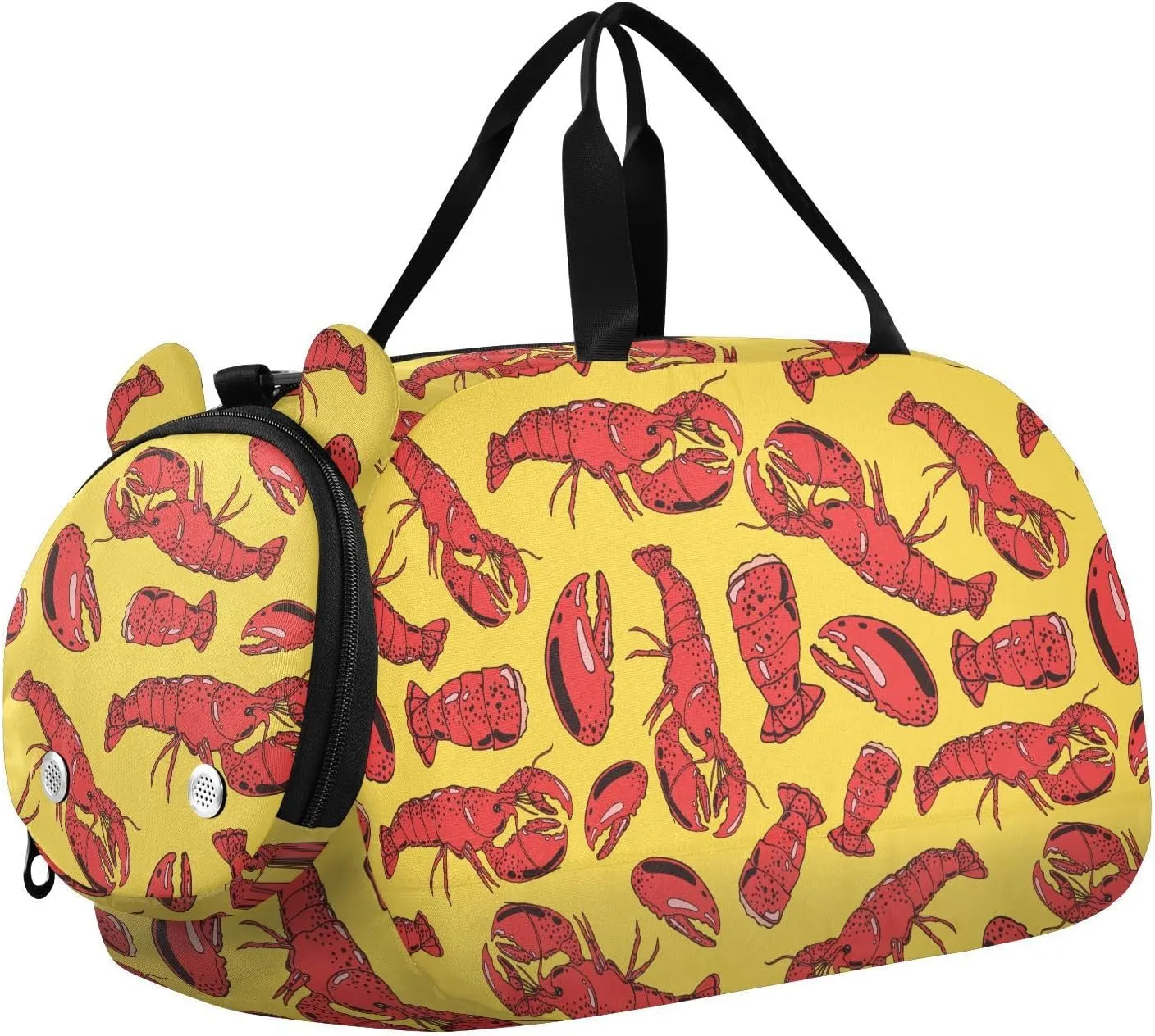 VIGTRO Red Lobster Kids Overnight Travel Duffel Bag Sport Gym Bag for Boys Girls with Shoe Compartment, Yellow Carry On Weekender Luggage Bag for Dance Swim Yoga