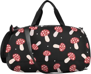 VIGTRO Red Mushrooms Autumn Pattern Kids Overnight Travel Duffel Bag Sport Gym Bag for Boys Girls with Shoe Compartment, Carry On Weekender Luggage Bag for Dance Swim Yoga