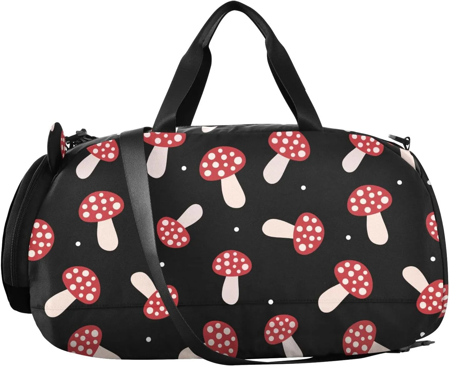 VIGTRO Red Mushrooms Autumn Pattern Kids Overnight Travel Duffel Bag Sport Gym Bag for Boys Girls with Shoe Compartment, Carry On Weekender Luggage Bag for Dance Swim Yoga