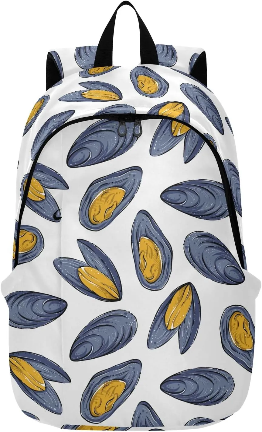VIGTRO Seafood Mussels Pattern Casual Backpack Lightweight Laptop Backpack for Women Men, Travel Work Business Bag Outdoor Daypack