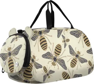 VIGTRO Shiny Gold Flying Bees Kids Overnight Travel Duffel Bag Sport Gym Bag for Boys Girls with Shoe Compartment, Carry On Weekender Luggage Bag for Dance Swim Yoga