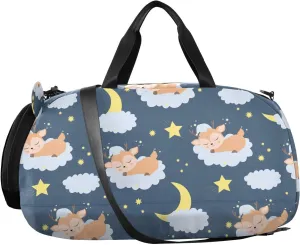 VIGTRO Sleeping Deer Moon Cloud Kids Overnight Travel Duffel Bag Sport Gym Bag for Boys Girls with Shoe Compartment, Carry On Weekender Luggage Bag for Dance Swim Yoga
