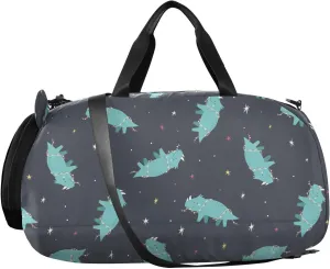 VIGTRO Star Dinosaur Pattern Kids Overnight Travel Duffel Bag Sport Gym Bag for Boys Girls with Shoe Compartment, Carry On Weekender Luggage Bag for Dance Swim Yoga