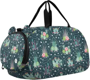 VIGTRO Succulent Plant Cactus Pattern Kids Overnight Travel Duffel Bag Sport Gym Bag for Boys Girls with Shoe Compartment, Carry On Weekender Luggage Bag for Dance Swim Yoga