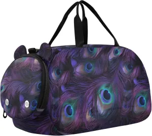 VIGTRO Superb Peacock Feathers Kids Overnight Travel Duffel Bag Sport Gym Bag for Boys Girls with Shoe Compartment, Carry On Weekender Luggage Bag for Dance Swim Yoga