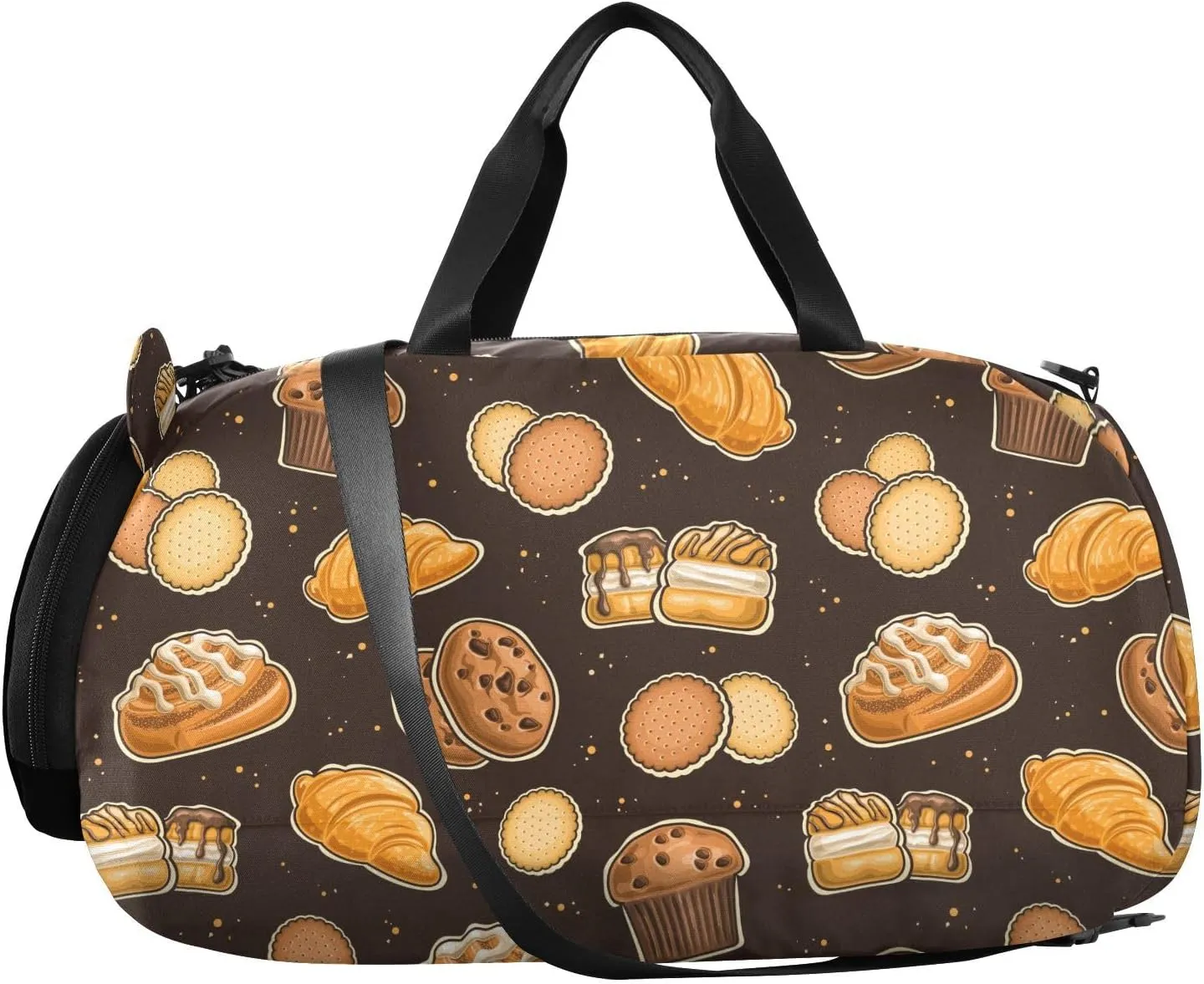 VIGTRO Sweet Baked Goods Boys Girls Sports Travel Duffel Bags with Shoes Compartment, Weekender Overnight Gym Bag for Swimming, Dancing, Outing
