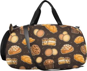VIGTRO Sweet Baked Goods Boys Girls Sports Travel Duffel Bags with Shoes Compartment, Weekender Overnight Gym Bag for Swimming, Dancing, Outing