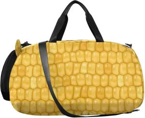 VIGTRO Sweet Corn Background Boys Girls Sports Travel Duffel Bags with Shoes Compartment, Weekender Overnight Gym Bag for Swimming, Dancing, Outing