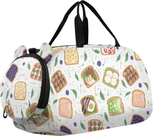 VIGTRO Sweet Toast Kids Overnight Travel Duffel Bag Sport Gym Bag for Boys Girls with Shoe Compartment, Salmon Carry On Weekender Luggage Bag for Dance Swim Yoga