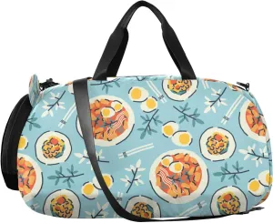 VIGTRO Traditional Food Delicious Eggs Kids Overnight Travel Duffel Bag Sport Gym Bag for Boys Girls with Shoe Compartment, Carry On Weekender Luggage Bag for Dance Swim Yoga