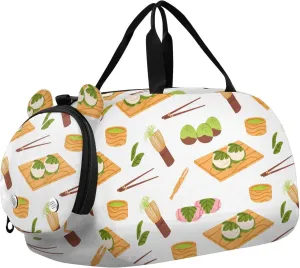 VIGTRO Traditional Japanese Desserts Kids Overnight Travel Duffel Bag Sport Gym Bag for Boys Girls with Shoe Compartment, Carry On Weekender Luggage Bag for Dance Swim Yoga