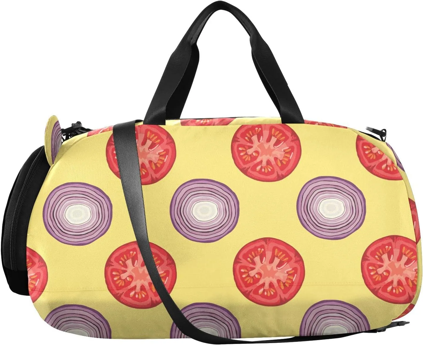 VIGTRO Vegetable Onion Tomato Slices Kids Overnight Travel Duffel Bag Sport Gym Bag for Boys Girls with Shoe Compartment, Carry On Weekender Luggage Bag for Dance Swim Yoga