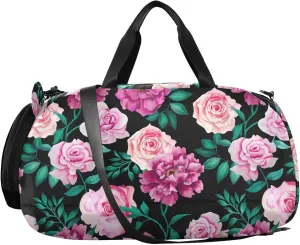 VIGTRO Watercolor Tropical Flowers Kids Overnight Travel Duffel Bag Sport Gym Bag for Boys Girls with Shoe Compartment, Romantic Pattern Carry On Weekender Luggage Bag for Dance Swim Yoga