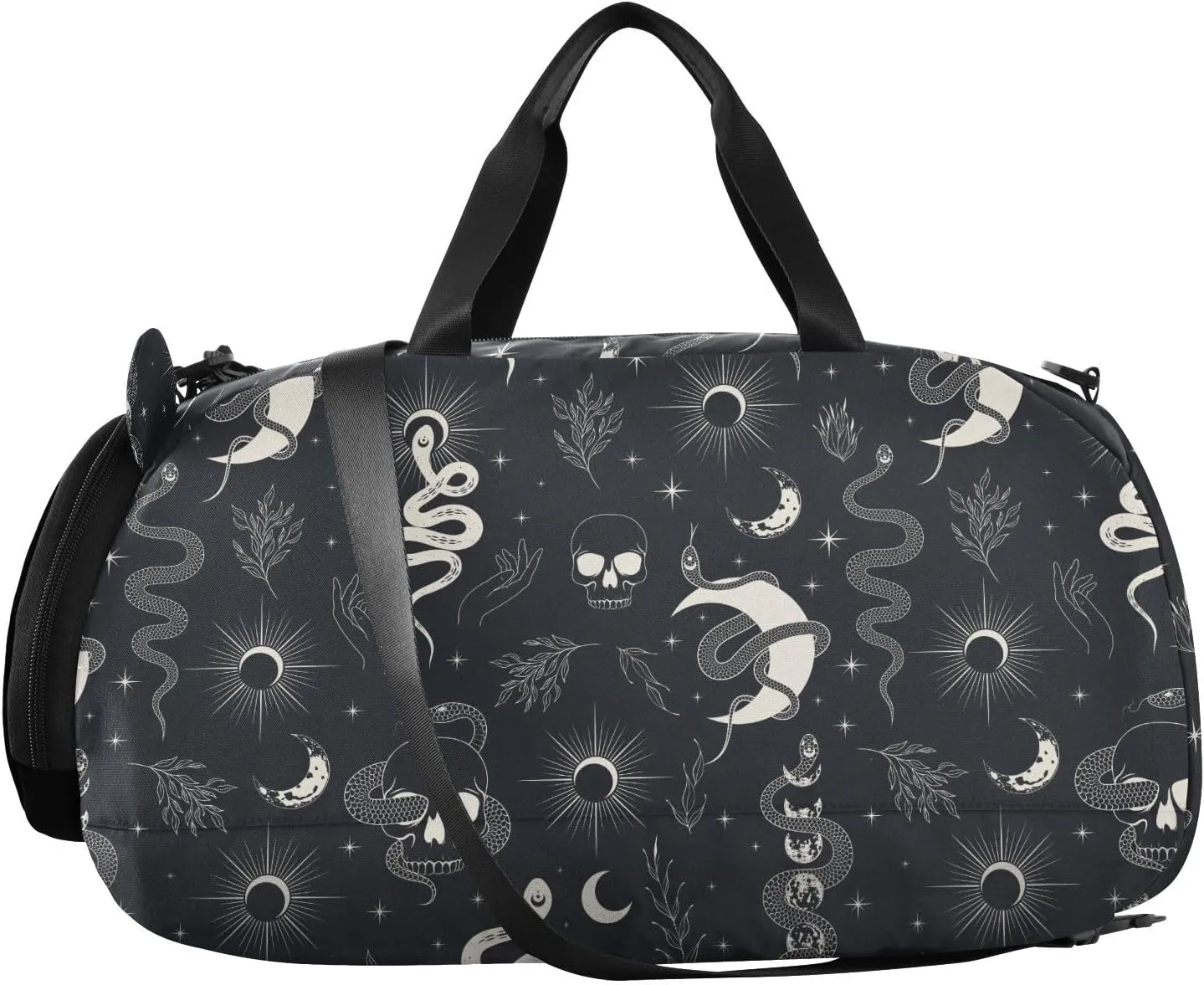 VIGTRO Witchy Snake Crescent Moon Kids Overnight Travel Duffel Bag Sport Gym Bag for Boys Girls with Shoe Compartment, Skull Flowers Carry On Weekender Luggage Bag for Dance Swim Yoga