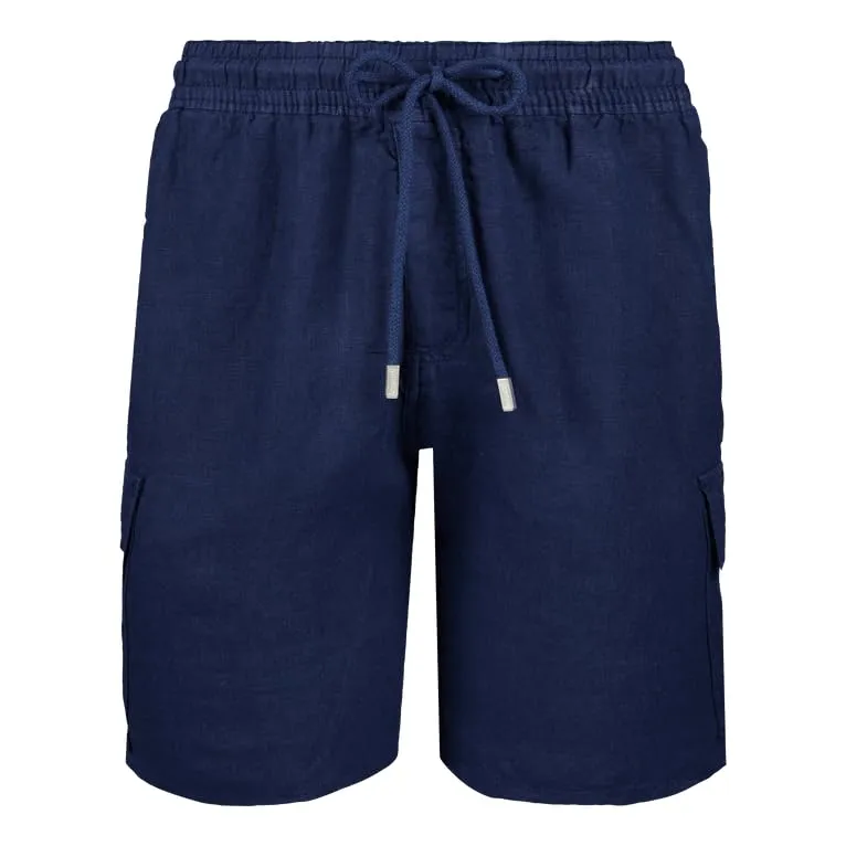 Vilebrequin Men Linen Bermuda Shorts Cargo Pockets.