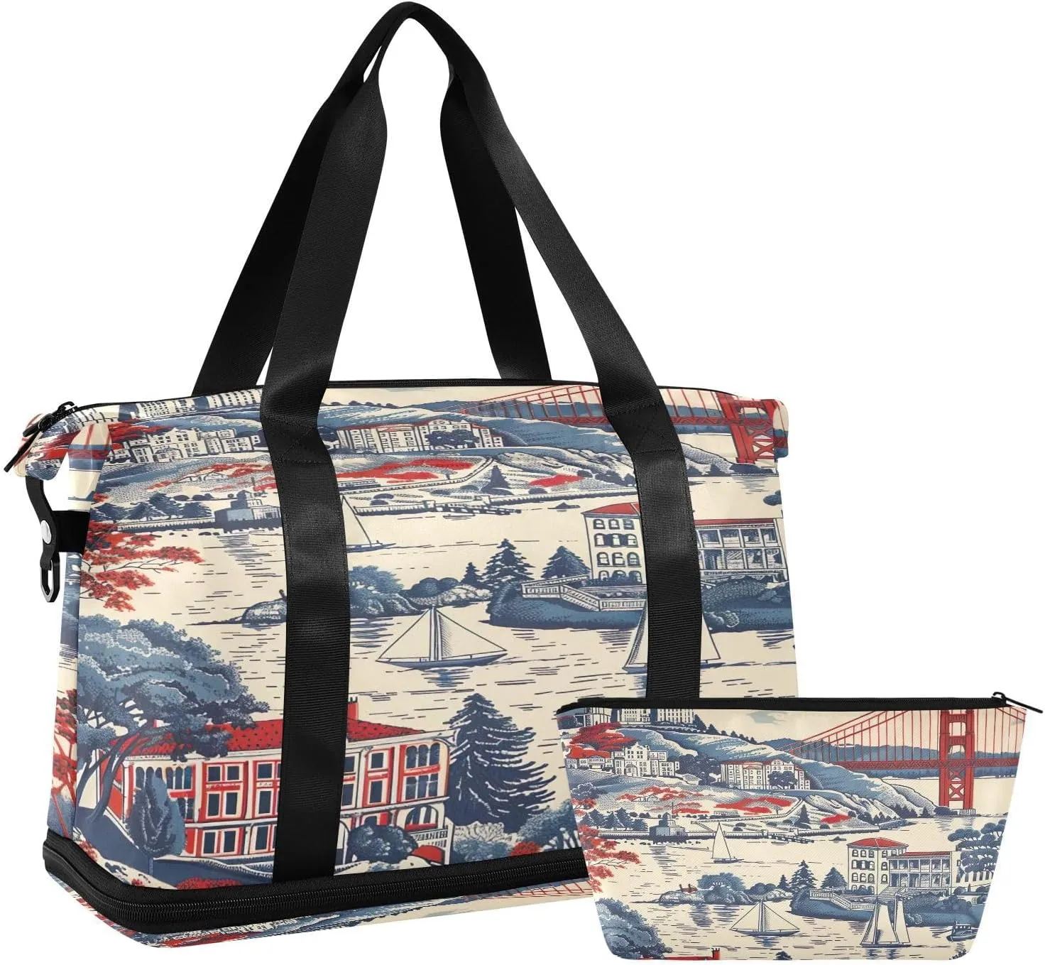 Vintage Bridge Gym Bag - Weekender Overnight Bags for Women Men, Sport Travel Duffel Bag with Wet Pocket & Shoe Compartment
