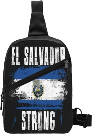 Vintage El Salvador Strong Flag Crossbody Bag Portable Sling Bags Foldable Chest Daypack Reusable Sports Shoulder Backpack Diagonally Casual Rucksack Travel Bag