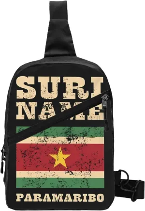 Vintage Suriname Surinamese Flag Crossbody Bag Portable Sling Bags Foldable Chest Daypack Reusable Sports Shoulder Backpack Diagonally Casual Rucksack Travel Bag