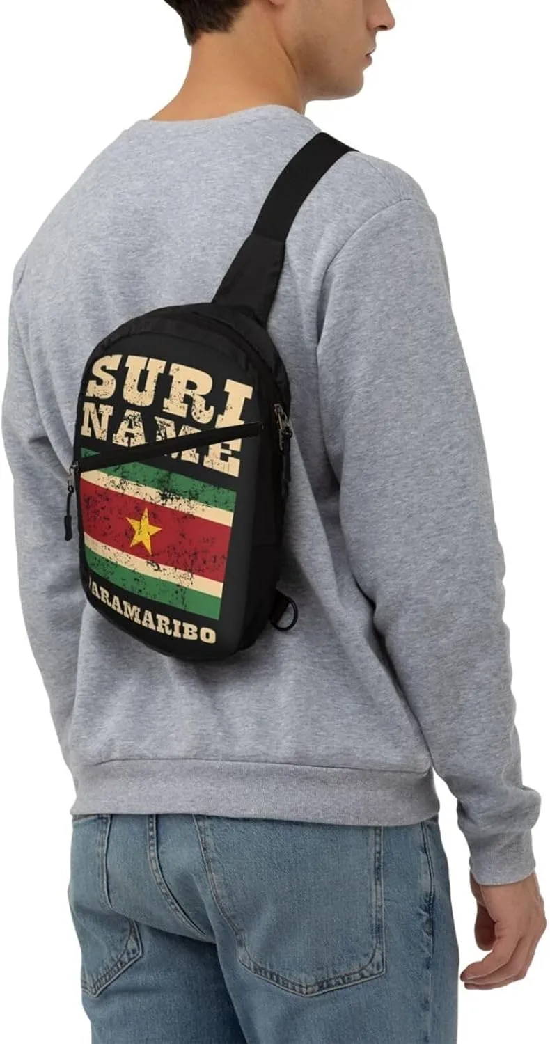 Vintage Suriname Surinamese Flag Crossbody Bag Portable Sling Bags Foldable Chest Daypack Reusable Sports Shoulder Backpack Diagonally Casual Rucksack Travel Bag