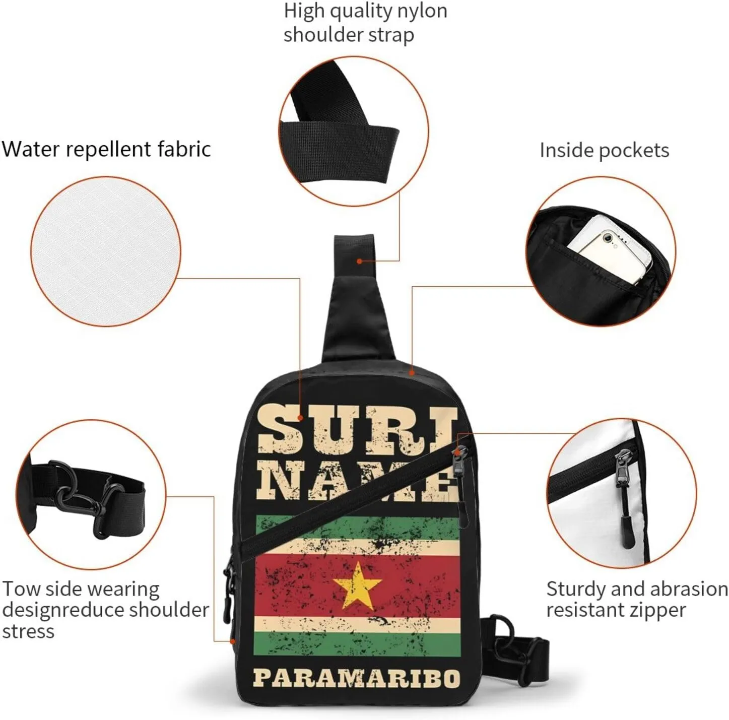 Vintage Suriname Surinamese Flag Crossbody Bag Portable Sling Bags Foldable Chest Daypack Reusable Sports Shoulder Backpack Diagonally Casual Rucksack Travel Bag