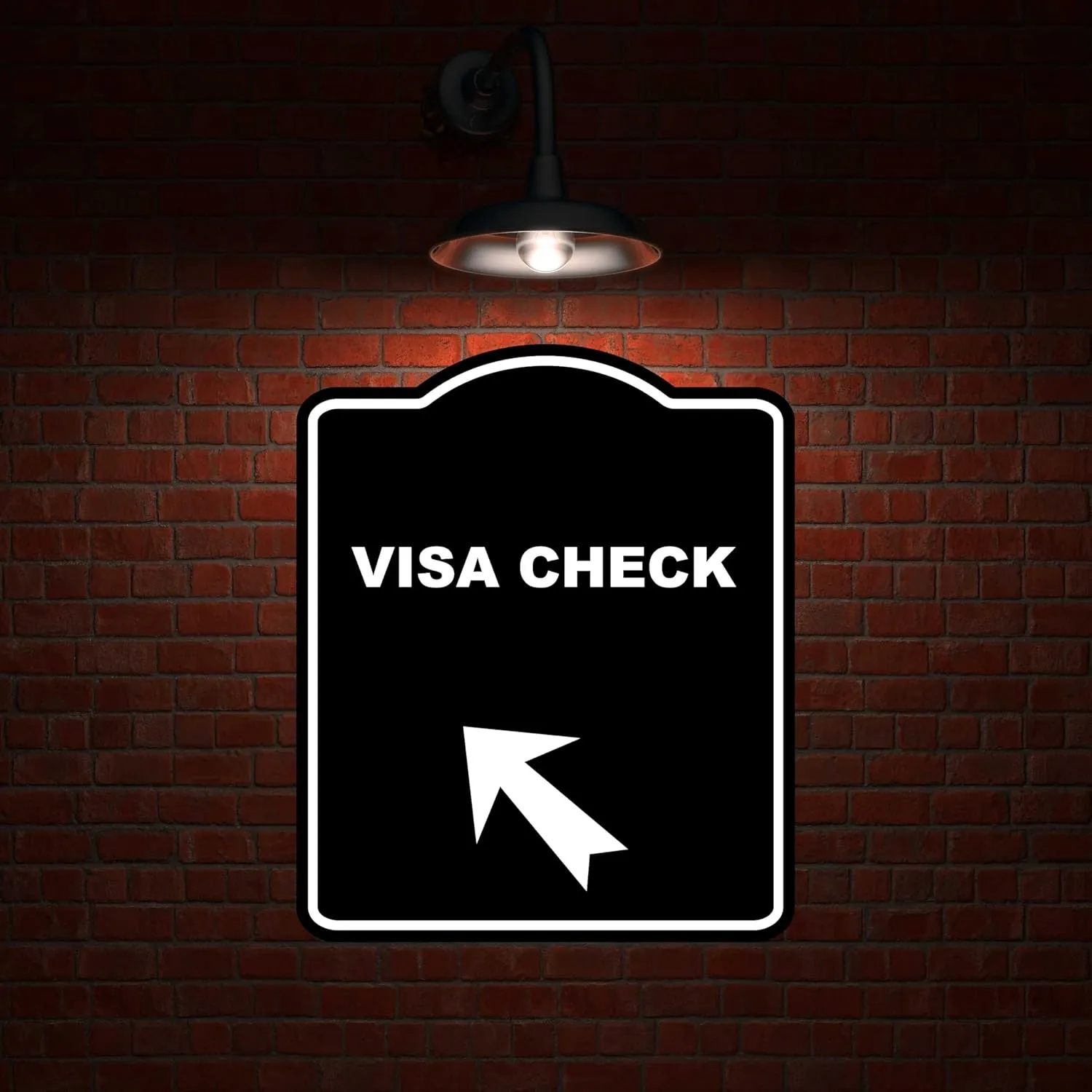 VISA CHECK Black Sign Arrow Up Left Aluminum Composite Sign 20 x 24 inches