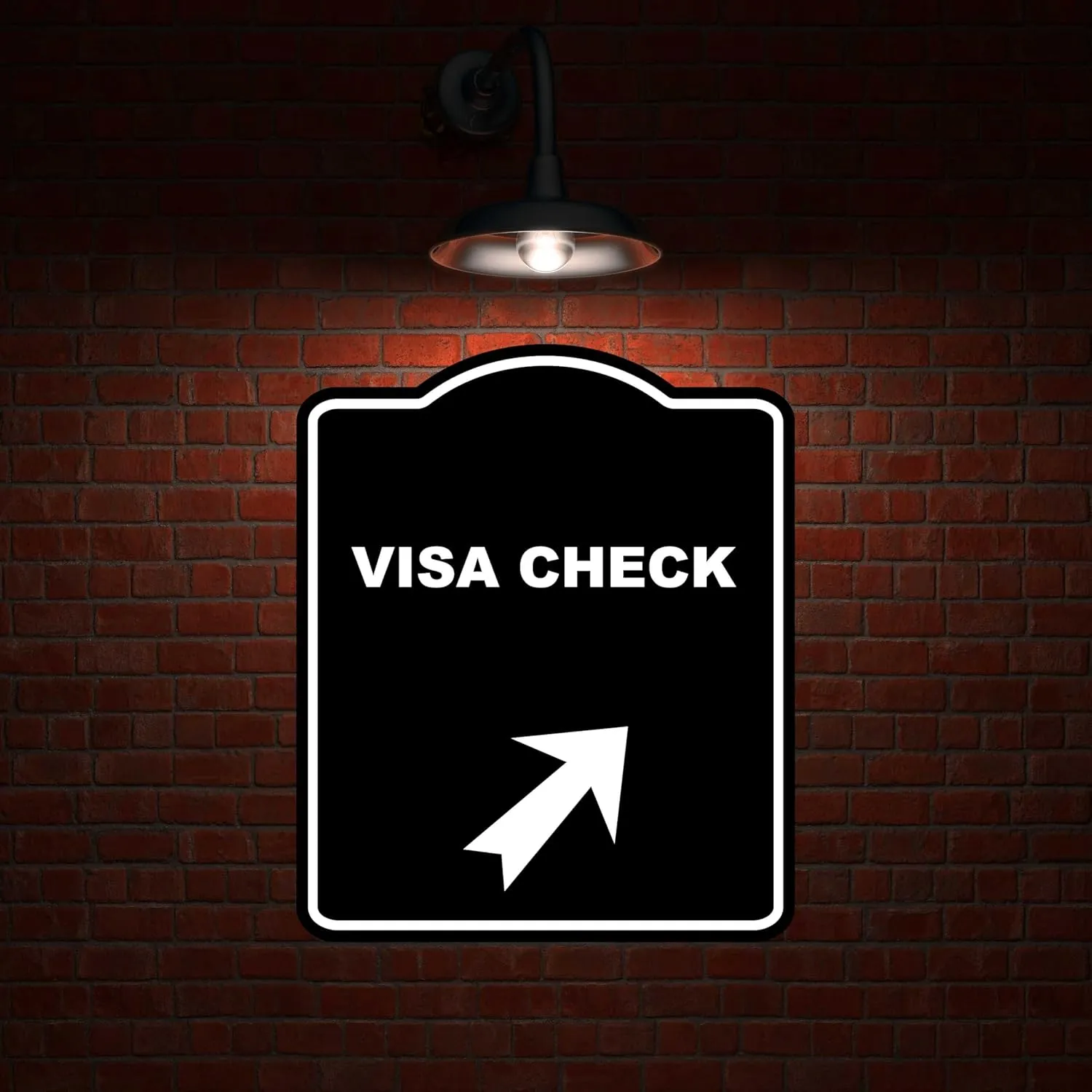 VISA CHECK Black Sign Arrow Up Right Aluminum Composite Sign 20 x 24 inches