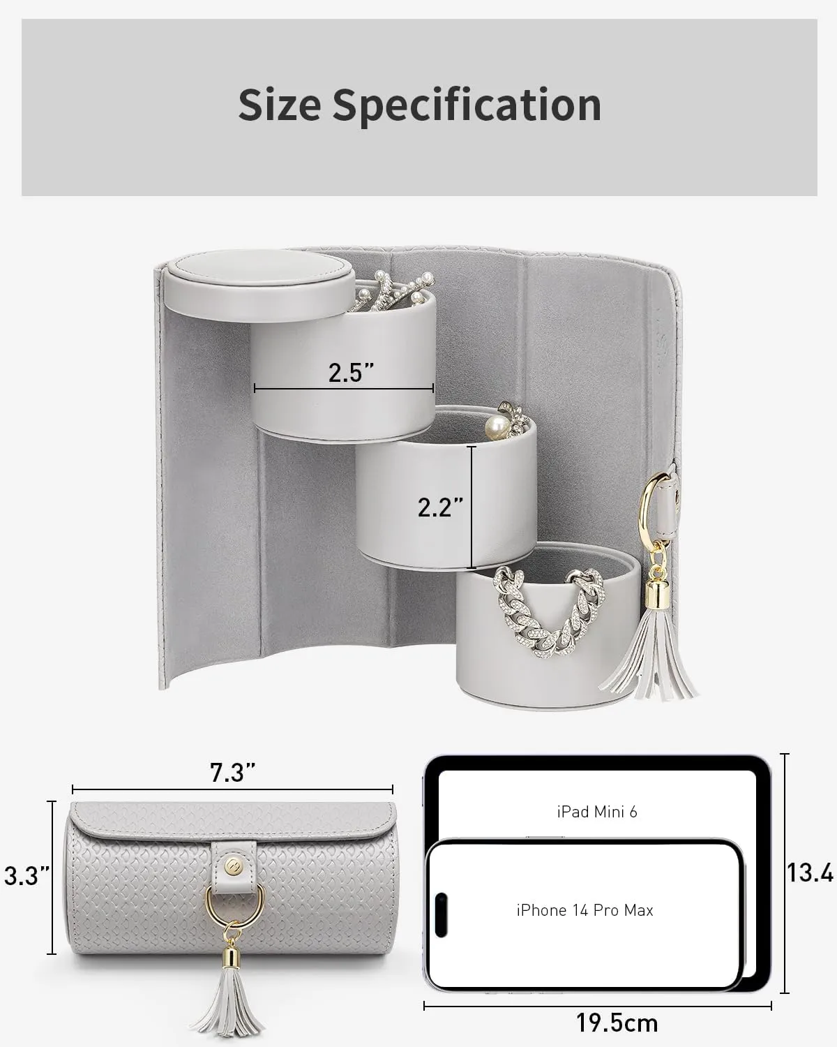 Vlando Gifts 2025 for Women, Girl - Travel Jewelry Oragnizer, 3-Layer Jewelry Storage Box, Travel Essential Accessories for Women, Birthday Gifts for Couples Mom Friends - Grey
