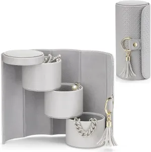 Vlando Gifts 2025 for Women, Girl - Travel Jewelry Oragnizer, 3-Layer Jewelry Storage Box, Travel Essential Accessories for Women, Birthday Gifts for Couples Mom Friends - Grey