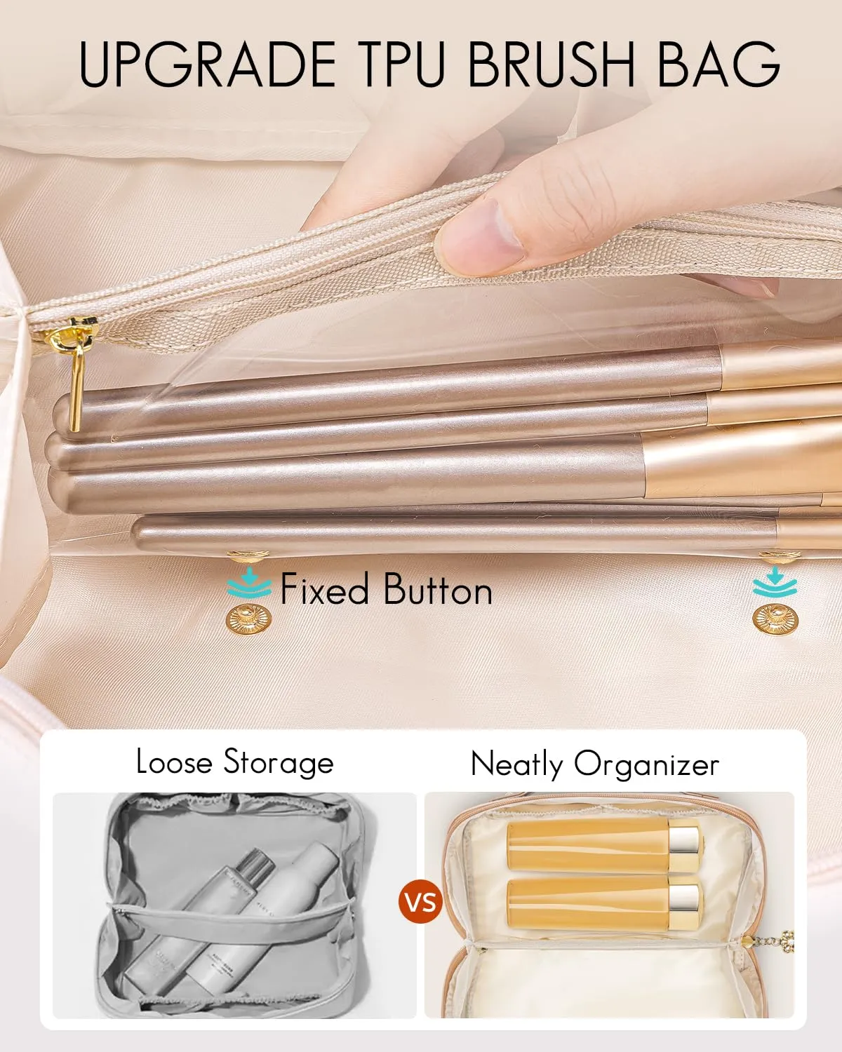 Vlando Makeup Organizer Bag,Mothers Day Gifts,Travel Makeup Bag for Women Waterproof Portable Make up Bag PU Leather Open Flat Cosmetic Bag for Travel Essentials, Gifts for Women(Toffee)