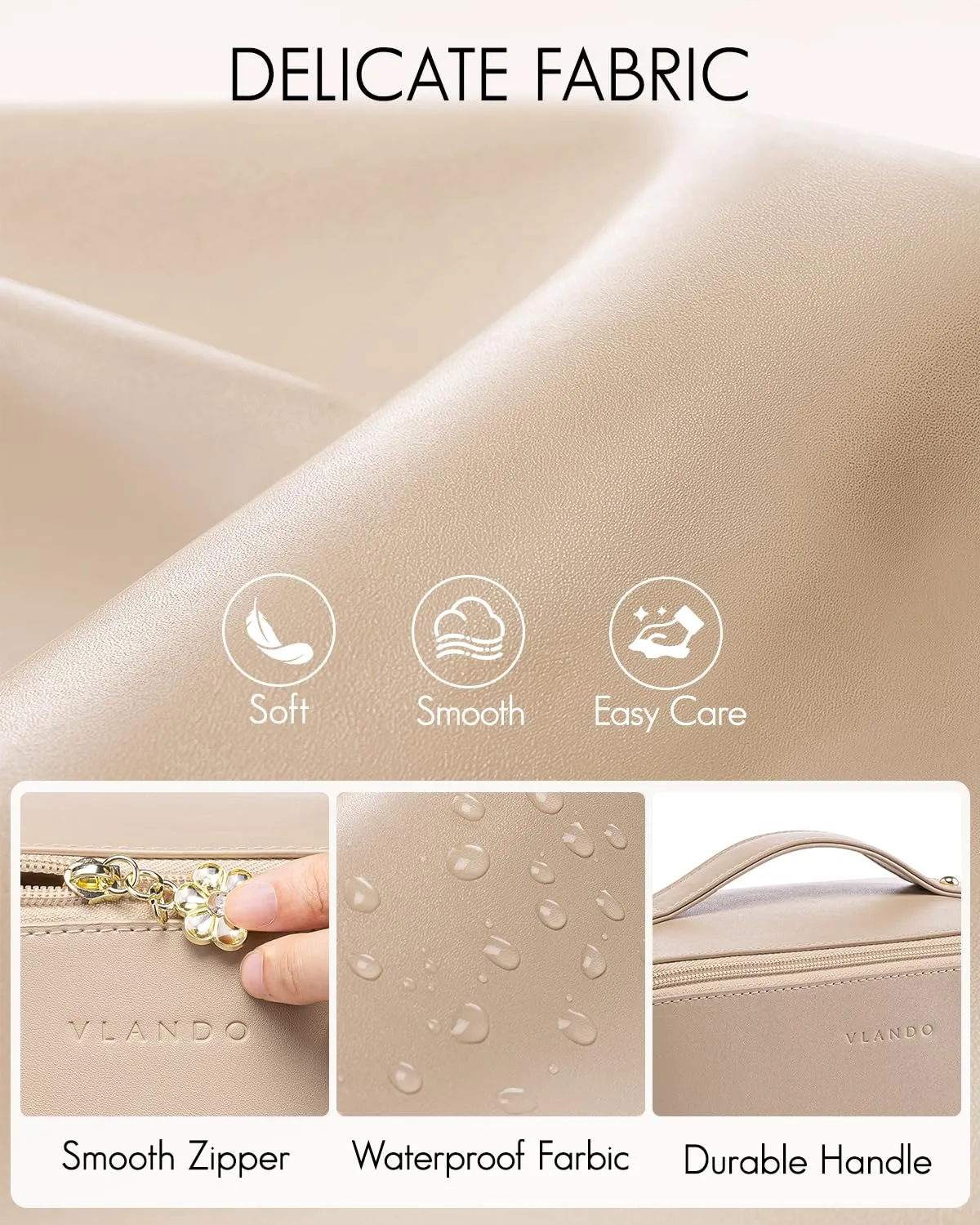 Vlando Makeup Organizer Bag,Mothers Day Gifts,Travel Makeup Bag for Women Waterproof Portable Make up Bag PU Leather Open Flat Cosmetic Bag for Travel Essentials, Gifts for Women(Toffee)