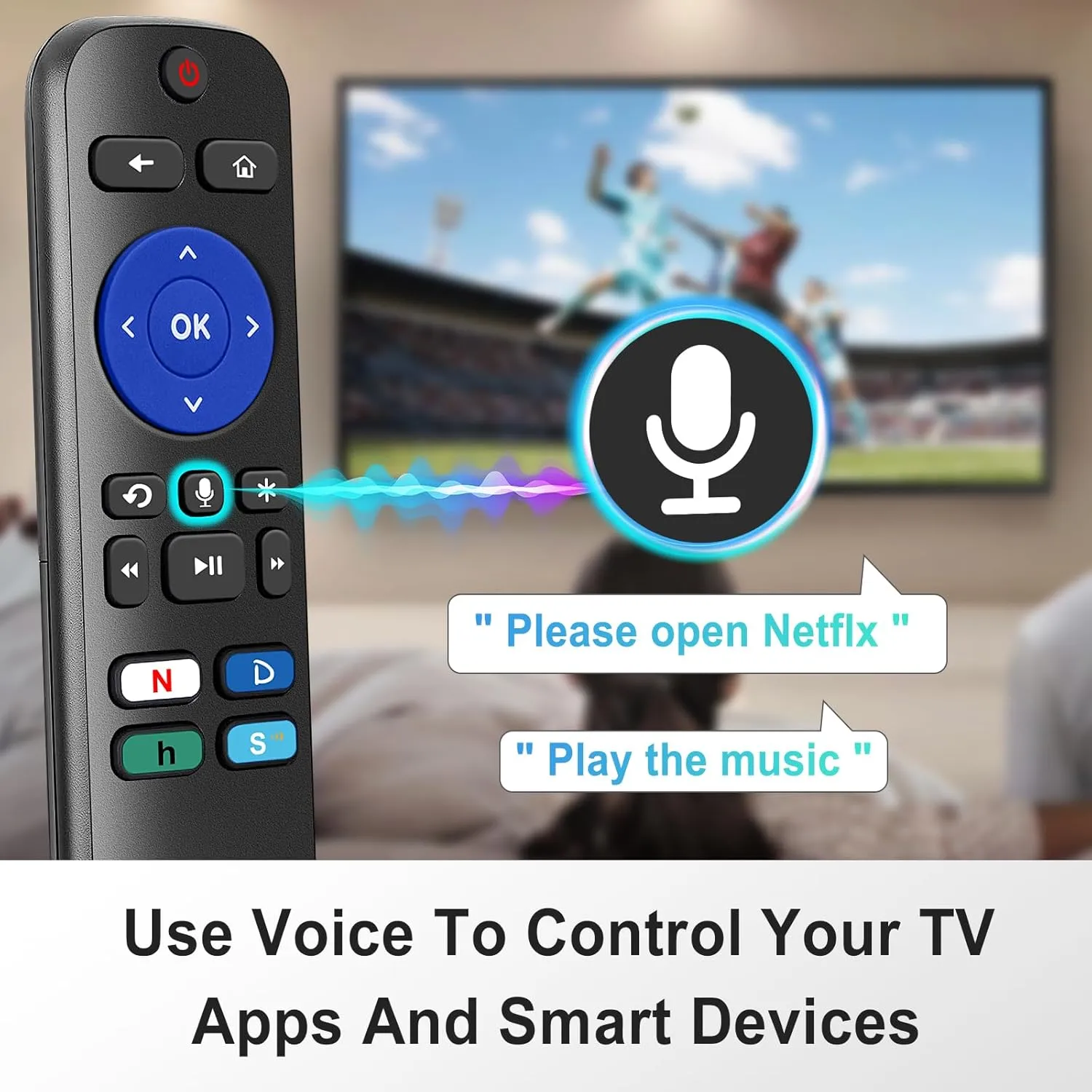 Voice Universal Remote Control, for Roku Stick Remote Replacement, for Roku Streaming Players, Steaming Sticks, Audio and TVs, with 4 App Shorcut Keys