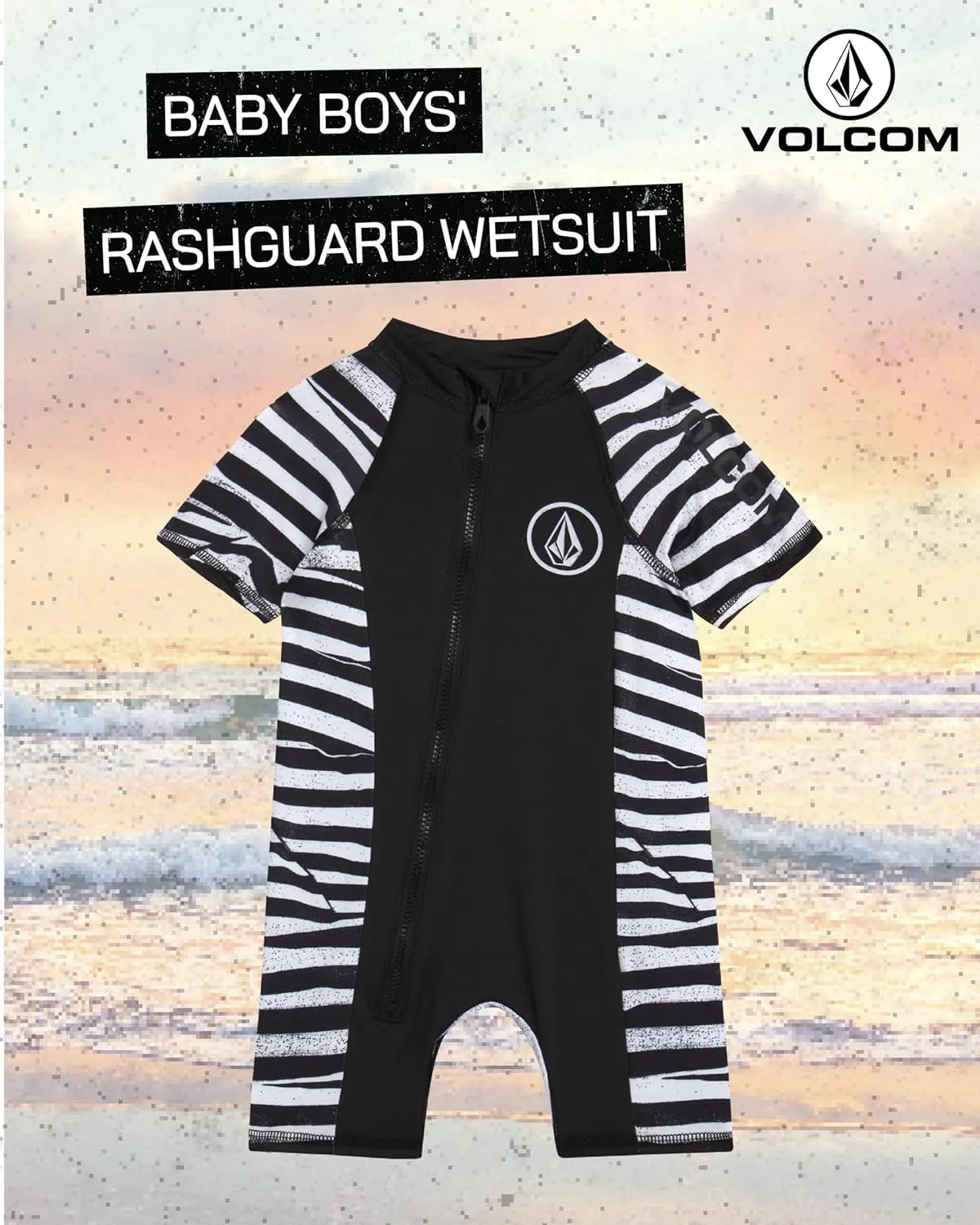 Volcom Baby Boys Rashguard Wetsuit - UPF 50  One Piece Short Sleeve Sunsuit Bathing Suit - Sun Protection Swimwear (12M-4T)