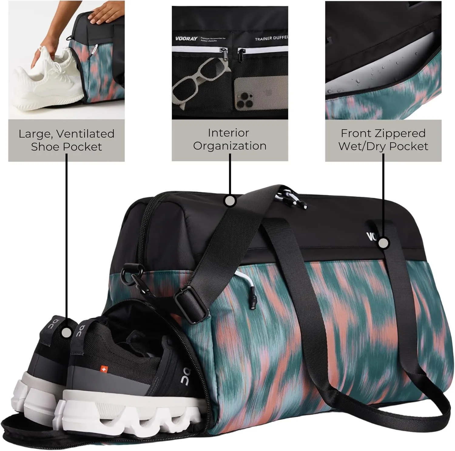 Vooray 25L Trainer Duffel Bag – Lightweight Travel Duffel for Women and Men with Shoe Pocket, Workout Bag, Weekender for Overnight, Football, Traveling, or Hospital Use
