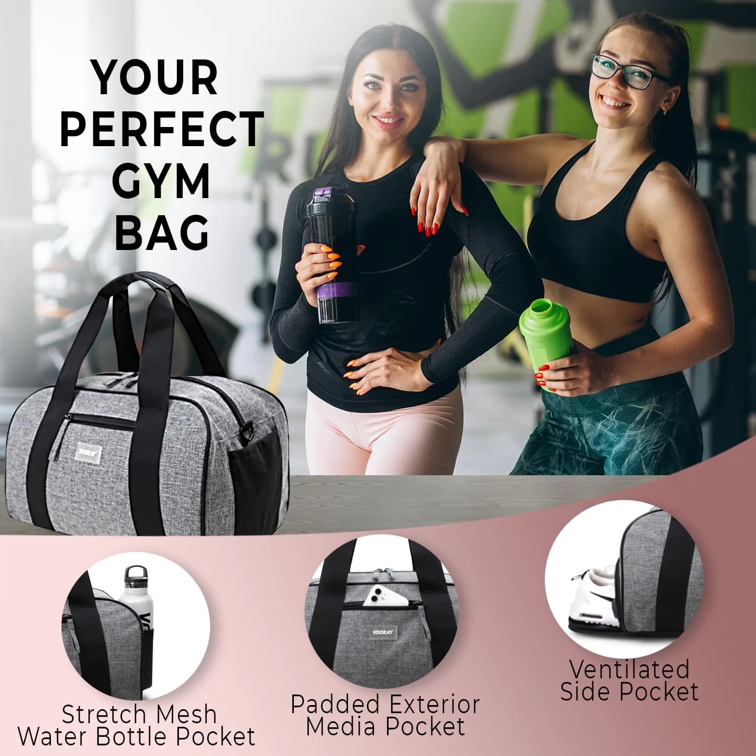 Vooray Burner Gym Duffel Bag, Gym Bag for Women and Men with Shoe Compartment, Weekender, Overnight & Travel Duffel for Sports and Workout