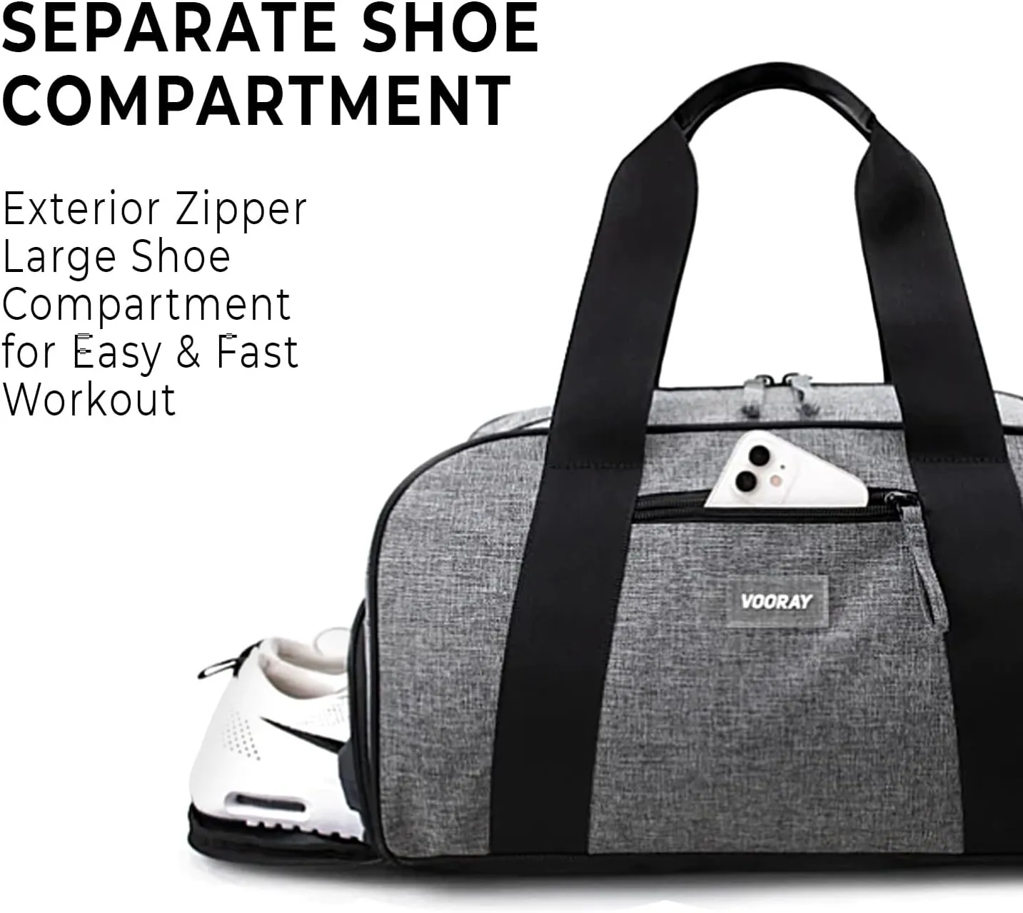 Vooray Burner Gym Duffel Bag, Gym Bag for Women and Men with Shoe Compartment, Weekender, Overnight & Travel Duffel for Sports and Workout