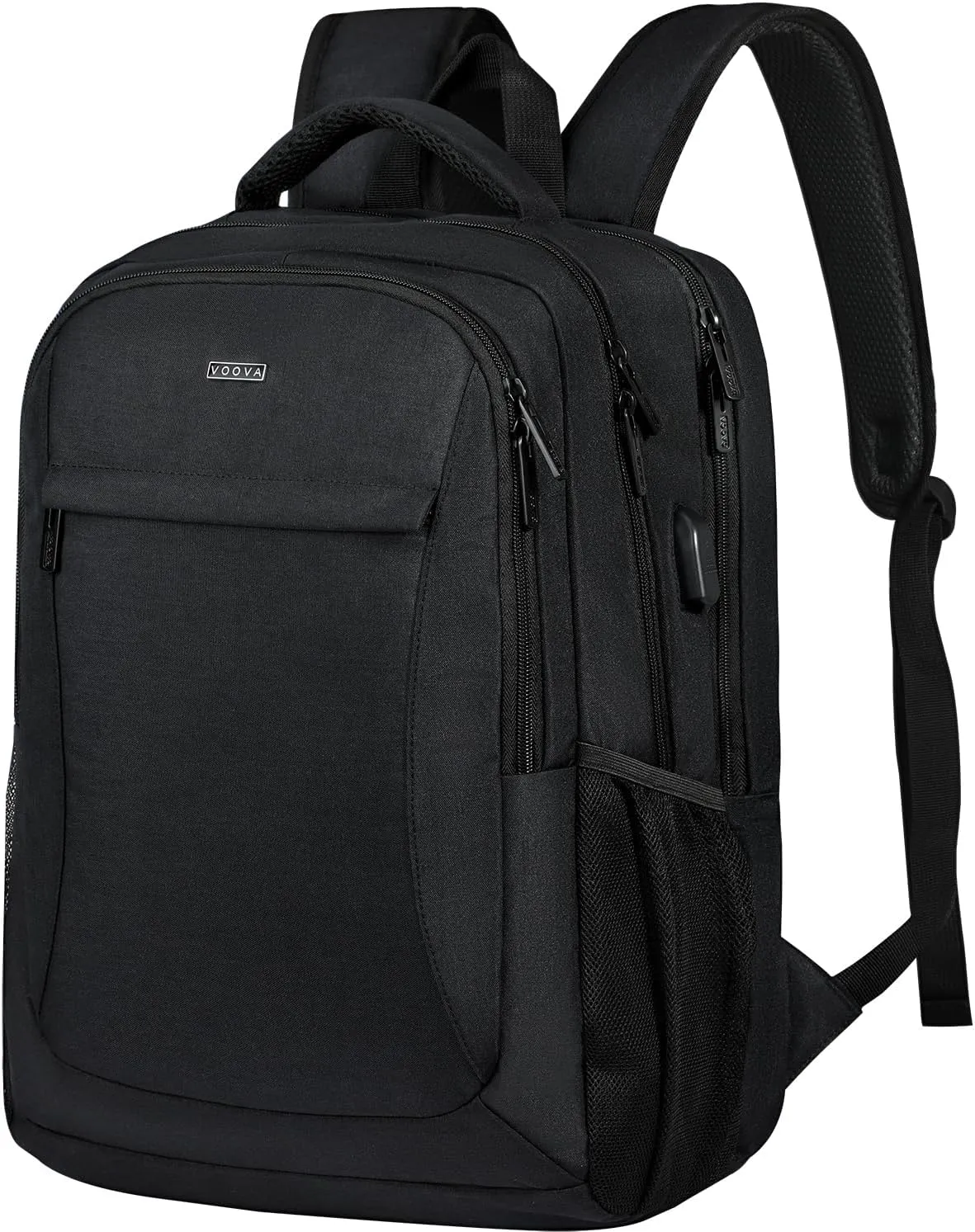 Voova Travel Laptop Backpack, Business Work Laptop Backpack for Women & Men with USB Charging Port, Waterproof Slim Durable College Computer Bag Fits 15.6 Inch Laptops and Notebook, Black