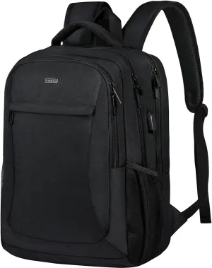 Voova Travel Laptop Backpack, Business Work Laptop Backpack for Women & Men with USB Charging Port, Waterproof Slim Durable College Computer Bag Fits 15.6 Inch Laptops and Notebook, Black