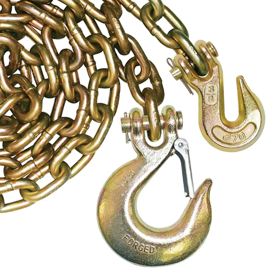 VULCAN Binder Chain with Grab and Sling Hooks - Grade 70 Standard Duty - 3/8 Inch x 8 Foot - 6,600 Pound Safe Working Load