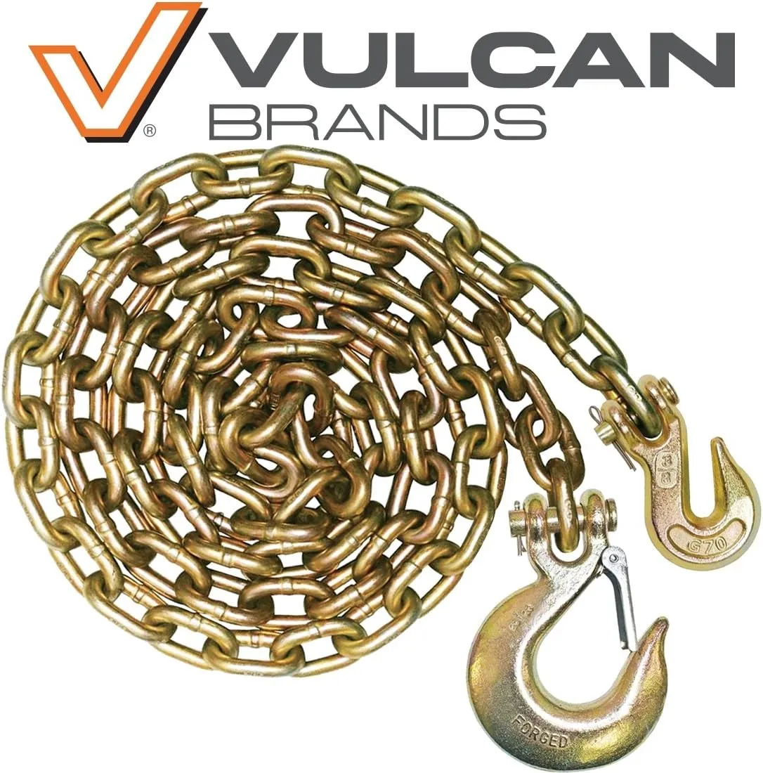 VULCAN Binder Chain with Grab and Sling Hooks - Grade 70 Standard Duty - 3/8 Inch x 8 Foot - 6,600 Pound Safe Working Load