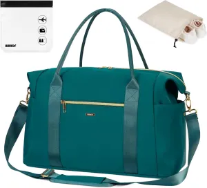 WANDF For Spirit Airlines Personal Item Bag 18x14x8 Travel Duffel Bag with TSA Approved Quart Size Bag & Shoe Bags Weekender Overnight Carry-on Luggage for Women (Teal）