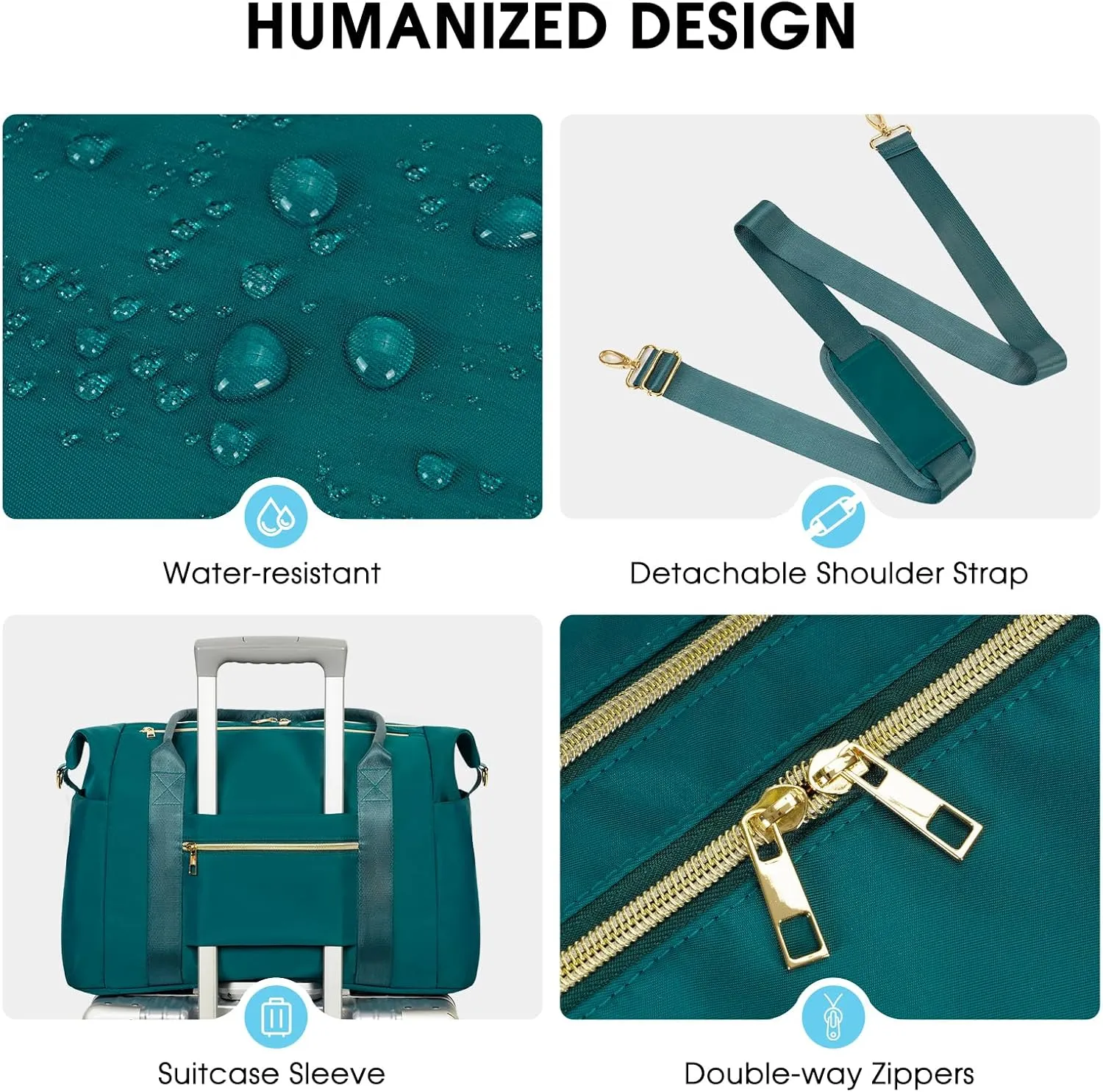 WANDF For Spirit Airlines Personal Item Bag 18x14x8 Travel Duffel Bag with TSA Approved Quart Size Bag & Shoe Bags Weekender Overnight Carry-on Luggage for Women (Teal）