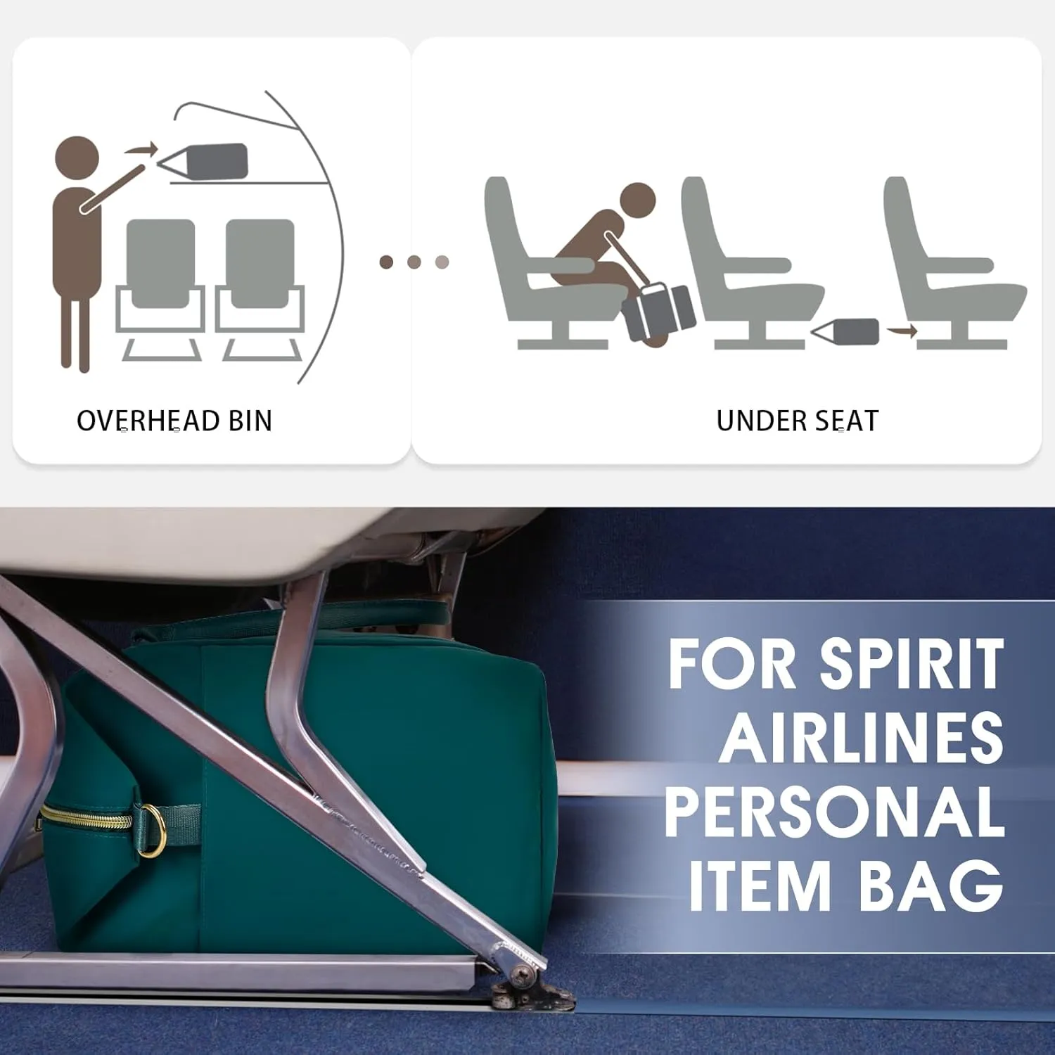 WANDF For Spirit Airlines Personal Item Bag 18x14x8 Travel Duffel Bag with TSA Approved Quart Size Bag & Shoe Bags Weekender Overnight Carry-on Luggage for Women (Teal）