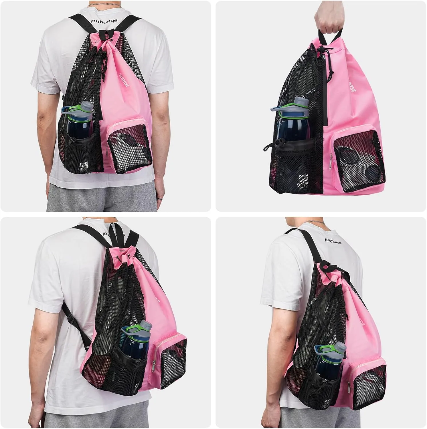 WANDF Swim Bag Mesh Drawstring Backpack with Wet Pocket for Swimming, Gym, and Workout Gear